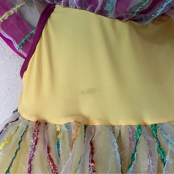 Revolution dance wear yellow & pink outfit costume, MC, 2 hair bows, lace trim. - Picture 5 of 16